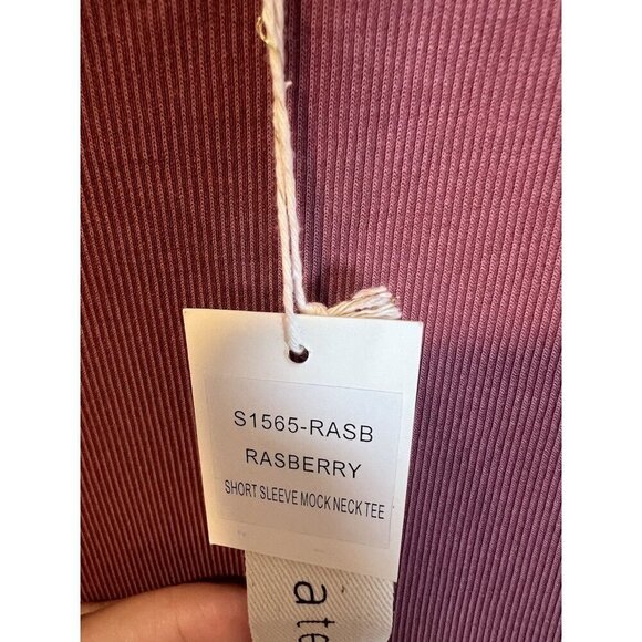 Saltwater Luxe Women’s Short Sleeve Mock Neck Tee Small Raspberry Knit Modal - Picture 6 of 7